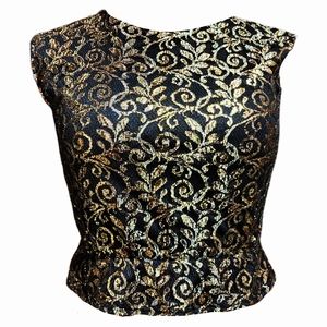 Vintage Gold & Black Cap Sleeve Crop Blouse Size S